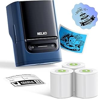 Nelko PM220 Bluetooth Label Maker Machine With Tape, 2 Inch Portable Thermal Printer for Small Business, Logo, Clothing, Sticker for Phones & PC, With 3 Labels, Deep Blue
