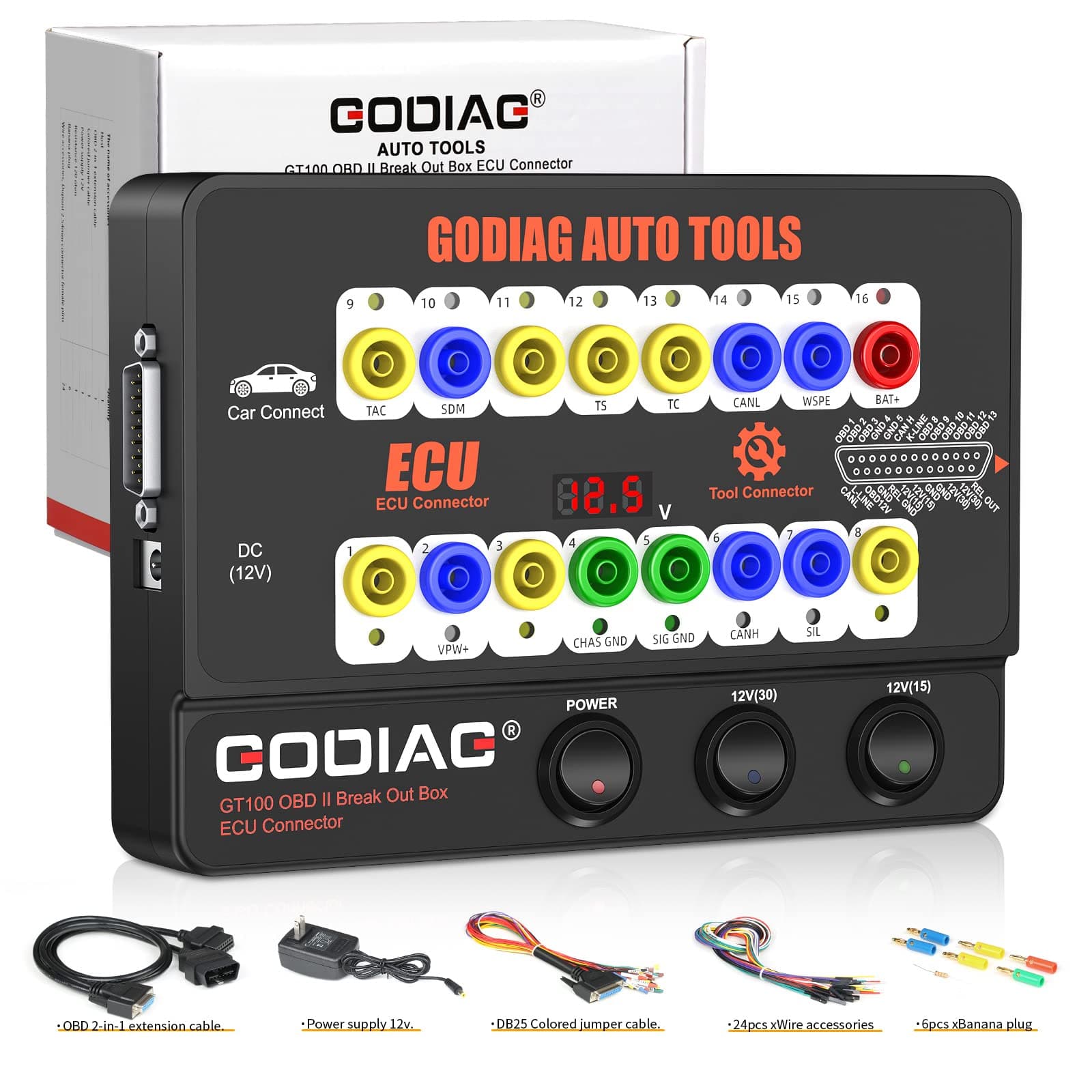 GODIAG GT100 Breakout Box OBDII Protocol Detector ECU Bench Connector OBD Diagnostic Port Tester