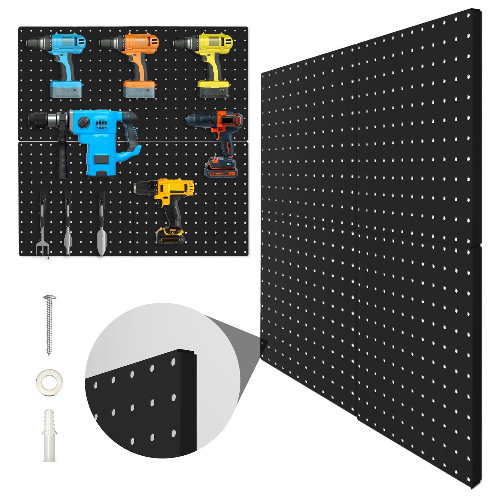 - Peg Board, 4 Pack Metal Pegboard Panels Black Pegboards Wall Organizer with Bent Frame Large Heavy Duty Peg Board for Walls Home, Garage Tool Storage, Office Organization, Craft Room, Kitchen