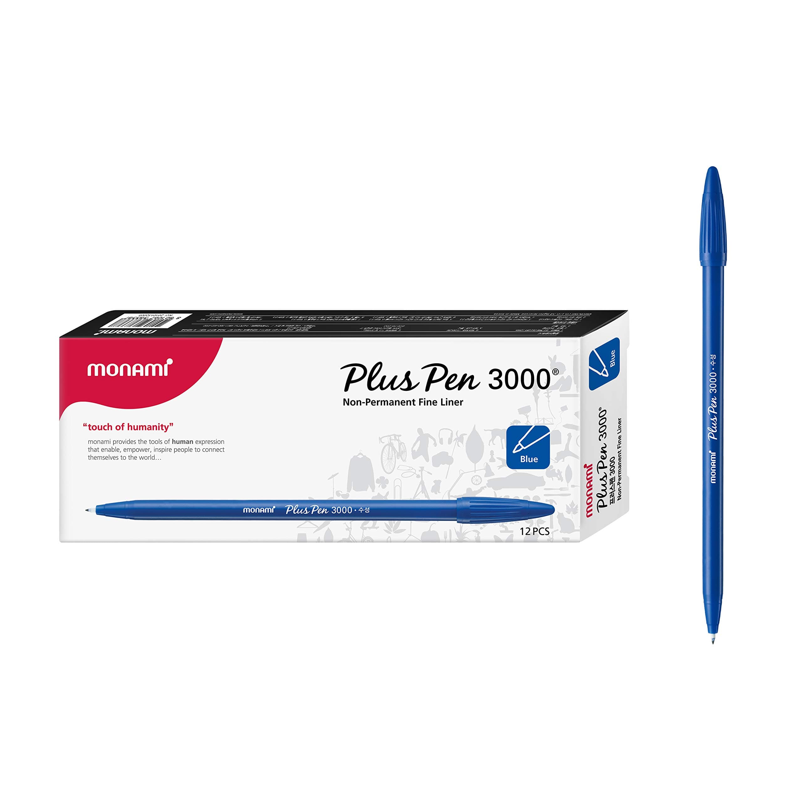 Plus 3000 Office Sign Pen Felt Tip Water Based Ink Color Pen Complete Blue Dozen Box by Monami