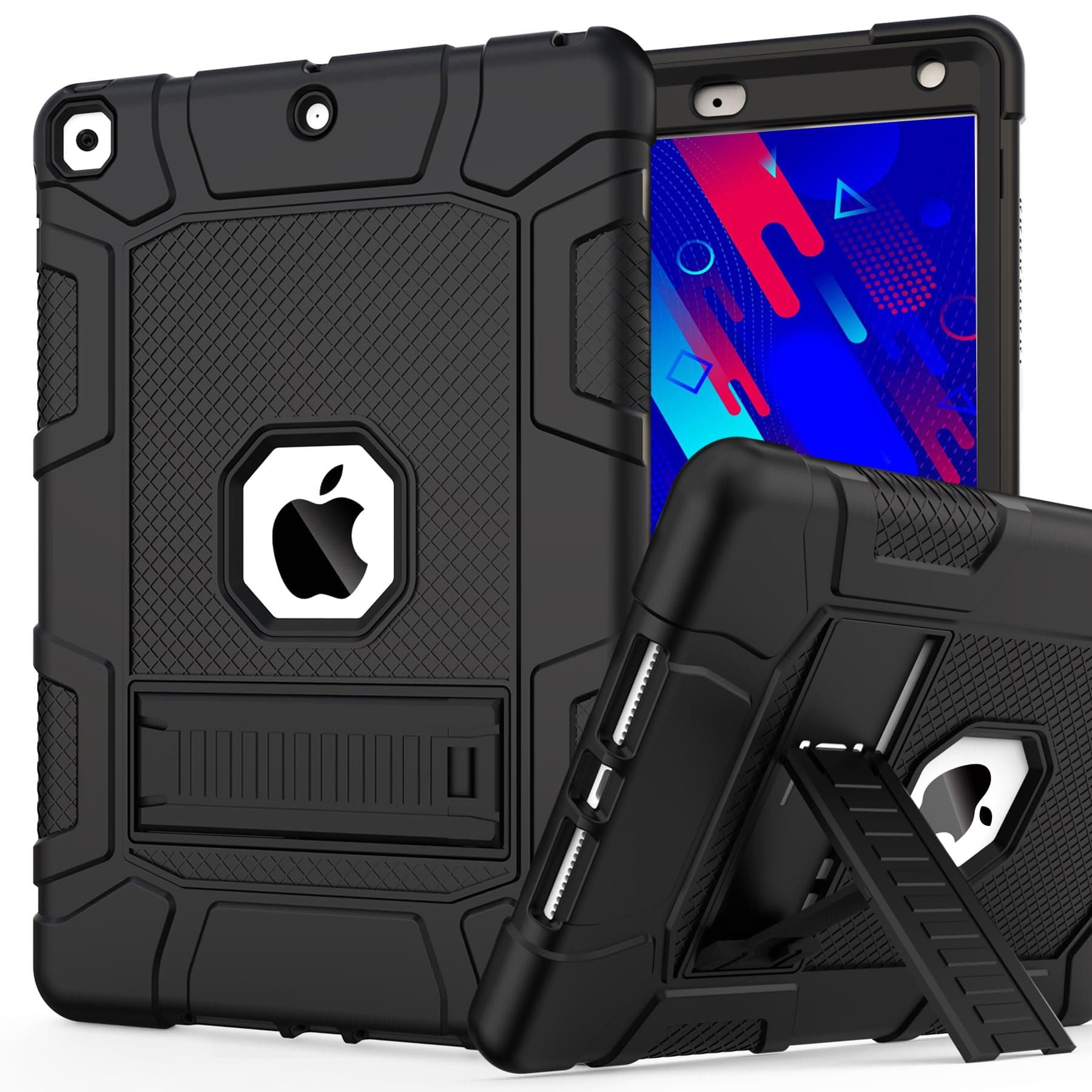 Rantice Case for 9th/8th/7th Generation, Hybrid Shockproof Rugged Drop Protective Case with Kickstand for iPad 10.2 Inch (2021/2020/2019 Release), Black