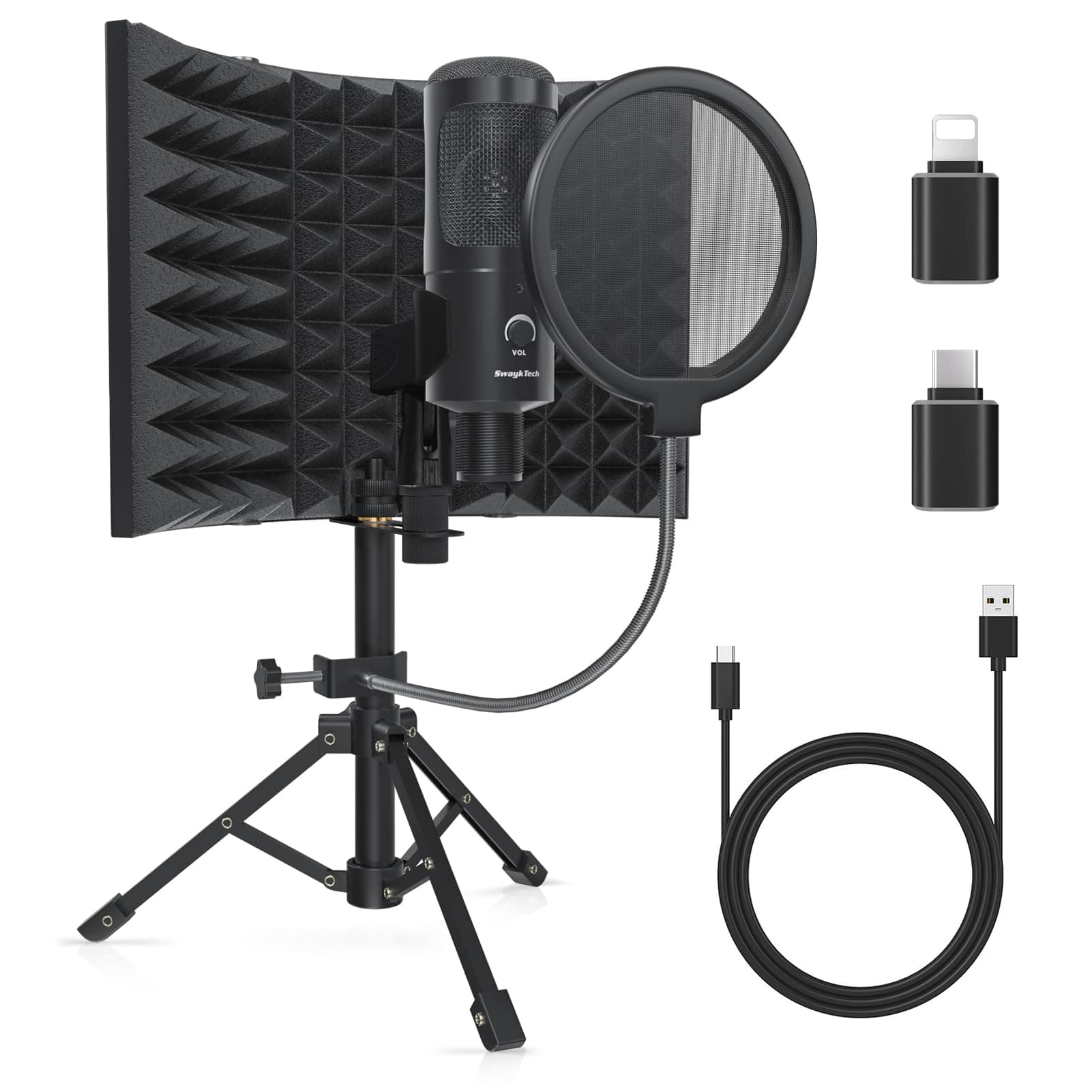Studio Recording Microphone Isolation Shield with Pop Filter and Metal Tripod Stand for Studio Microphone to PC/Laptop/Smartphone/Music Microphone for Singing Podcasting Recording
