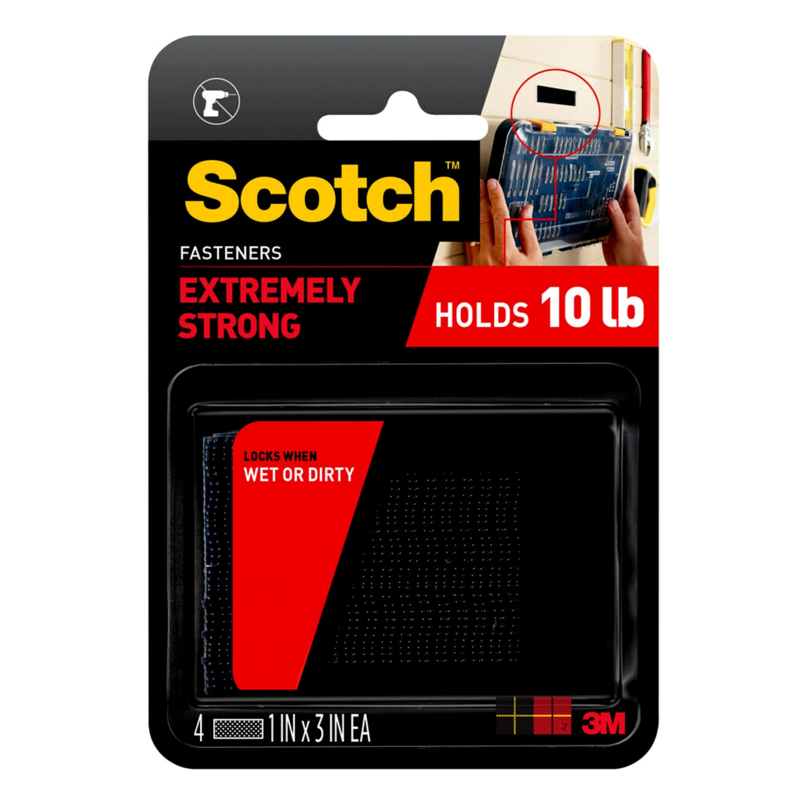 Scotch Brand Extreme Interlocking Fasteners, Strips, 2 Sets, Holds up to 10 lbs (1 set holds 2 lbs)