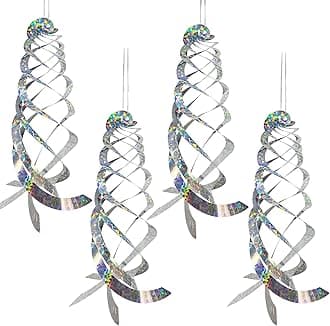 Sfcddtlg 4Pcs Bird Repellent Spiral Reflectors-15.8 Inch Hanging Reflective Bird Deterrent Device for Drive Birds Woodpeckers Pigeons Geese Away from The House Garden Swimming Pool