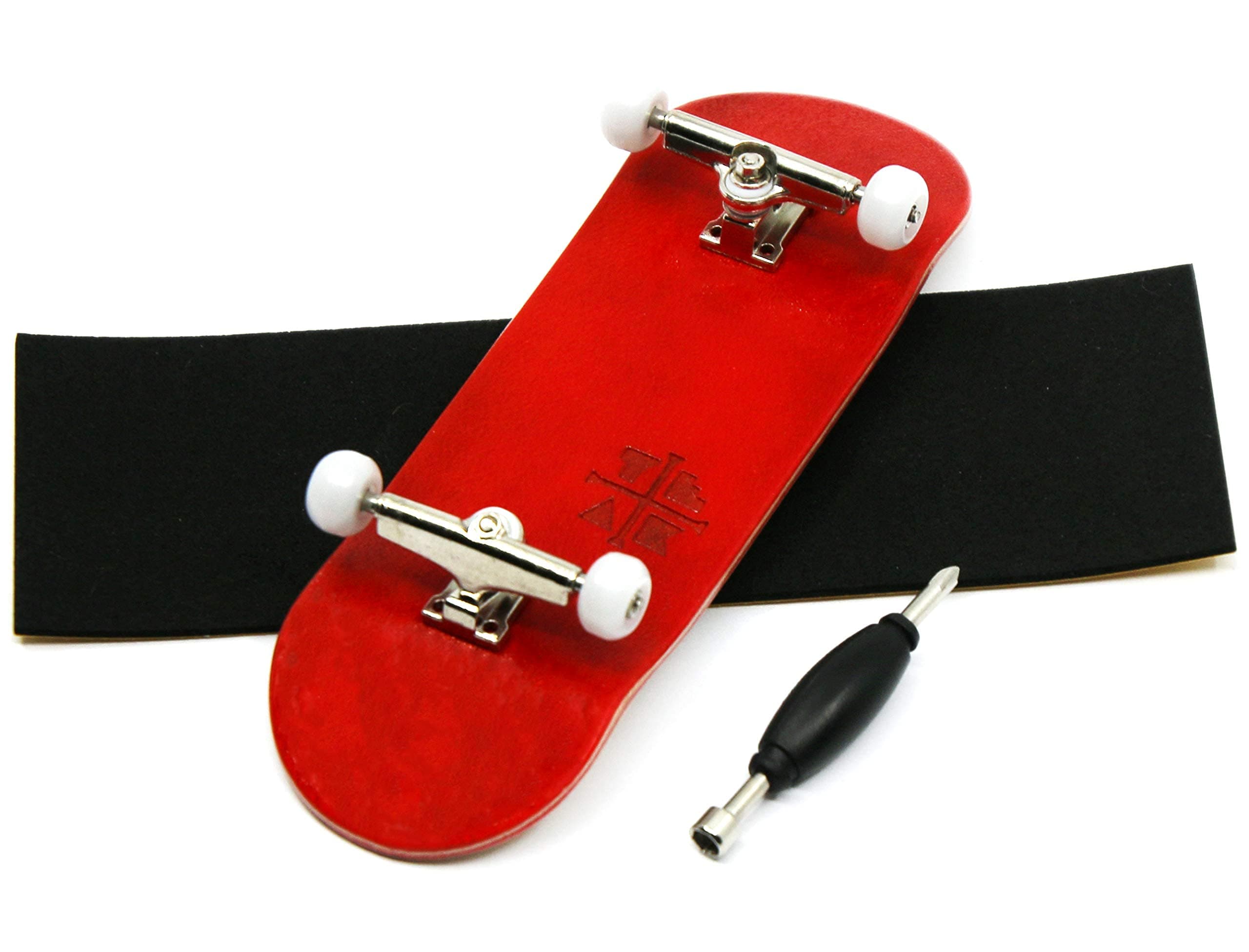 Teak Tuning Prolific Complete Fingerboard with Upgraded Components - Pro Board Shape and Size, Bearing Wheels, and Trucks - 32mm x 97mm Handmade Wooden Board - The Crimson Classic Edition