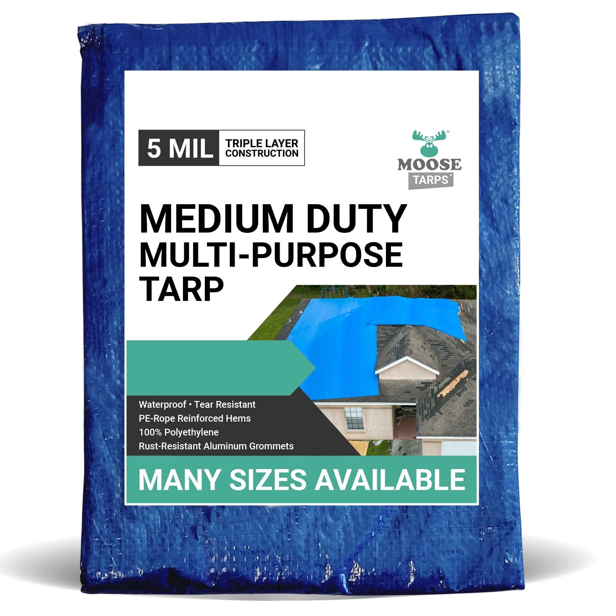 Moose Supply 20' x 40' Waterproof Tarp, Medium Duty Reversible Blue/Silver, Multipurpose Indoor and Outdoor Tarps for Tents, Wood Cover, Furniture, Car, Boat, Pool, Tear Resistant, Blue