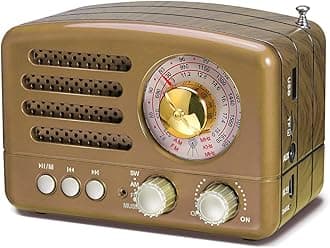 J-160 Retro Vintage AM FM Radio with Bluetooth, USB/TF Card Playback, Small Transistor Radios Battery Operated, Rechargeable Radio