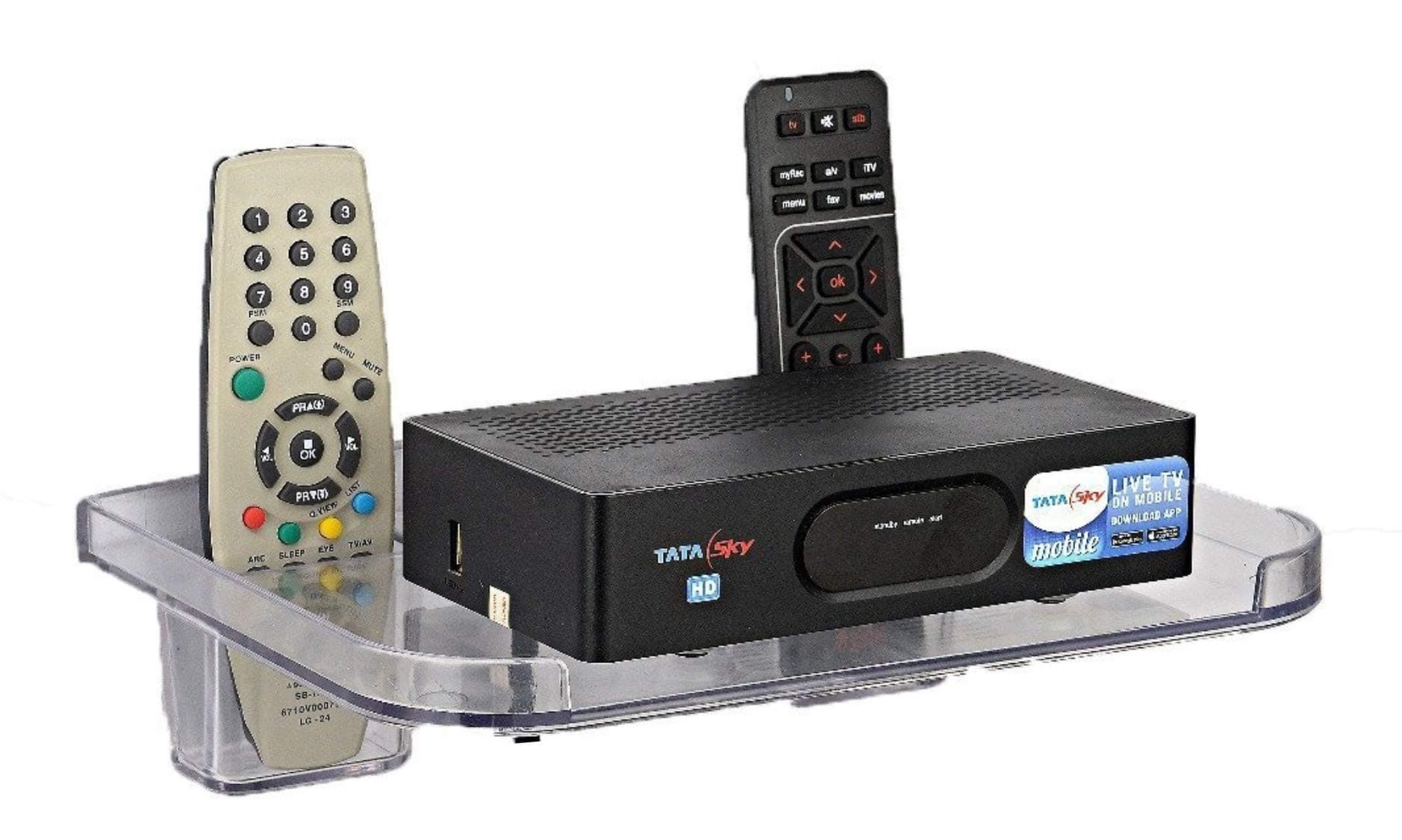 Set Top Box Shelves Clear with Remote Holder, Wall Mount WiFi Stand and Mobile Charging Dock