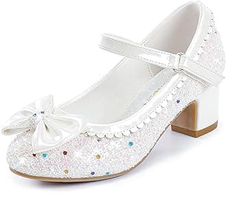 Princess Shoes High Heel Toddler Girls Dress Shoes Cute Bowknot Sparkle Mary Jane Flower Girls Wedding Birthday Party Prom for Little Big Kids
