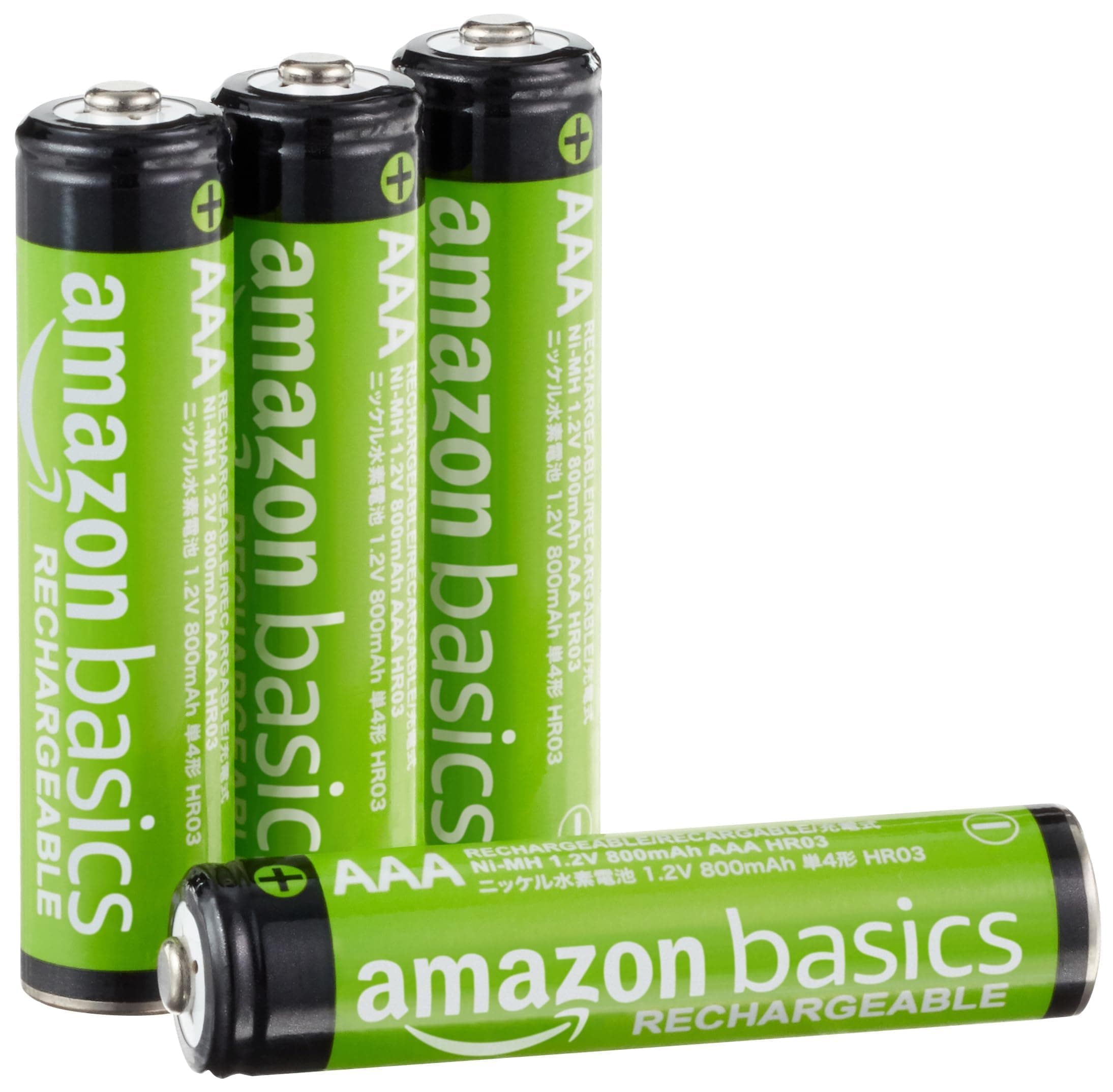 Amazon Basics 4-Pack Rechargeable AAA NiMH Batteries, 800 mAh, 1.2V, Low Self-Discharge, Pre-Charged, Recharge up to 1000x Times