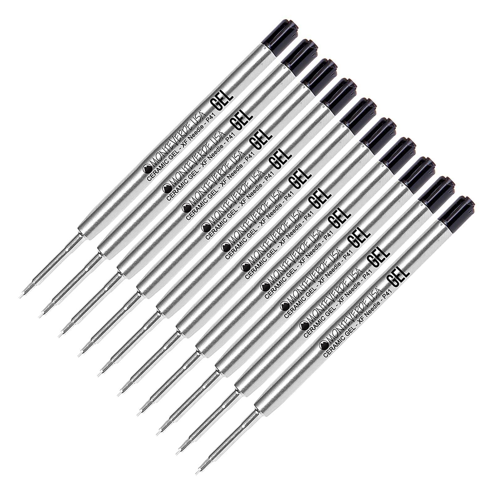 Lanier Combo Pack - 10 Pack - Monteverde® Capless Ceramic Gel™ P41 Ink Refill Compatible with Most Parker® Style Ballpoint Pens - Black (Extra Fine 0.5mm)