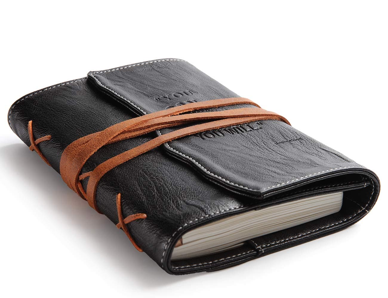 Personal Diary Men's Journal-Black Leather Journal with Blank/Unlined Pages & Soft FAUX Leather Cover (Black-StephenKingQuotes-BlankVersion) Office Product