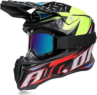 Motocross Helmet with Goggles Dual Sport Motorcycle Full Face Off Road Helmet DOT/ECE Approved MX MTB BMX ATV Off-Road Street Dirt Bike Downhill Enduro Helmet for Adult Men Women Matte Red,XL