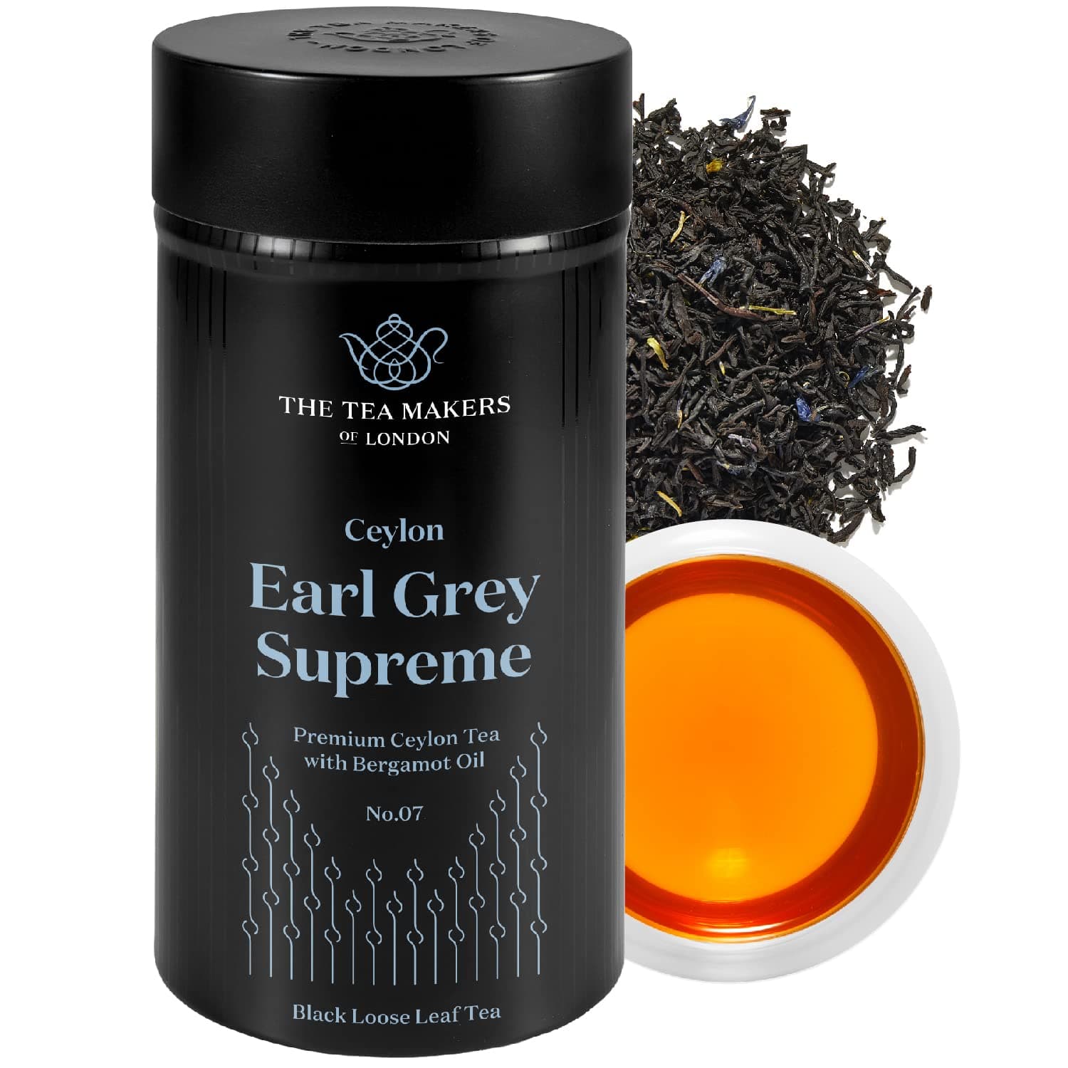 Supreme Earl Grey Tea Loose Leaf - Natural Blend of Sri Lankan Black Tea, Bergamot Extract & Blue Cornflowers - Rich Citrusy & Floral Notes by The Tea Makers of London - 125g Caddy