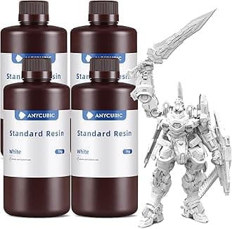 ANYCUBIC 3D Printer Resin Bundle, 405nm SLA UV-Curing Resin with High Precision and Quick Curing & Excellent Fluidity for LCD 3D Printing (4Packs*1kg White, 4kg in Total)