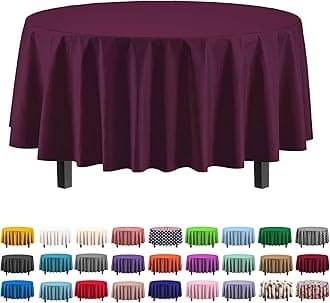 Exquisite 12-Pack Premium Plastic Tablecloth 84in. Round Table Cover - Plum