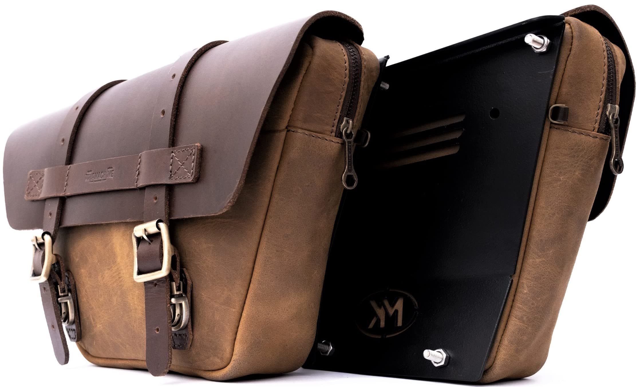 Genuine Leather Wingman Side Panel Bag | Battery Cover Bag | Tool Bag | Compatible with RE Interceptor 650, Continental GT 650 & Bear 650 with Back Metal Plates & Raincover - Tobacco Brown, Pair