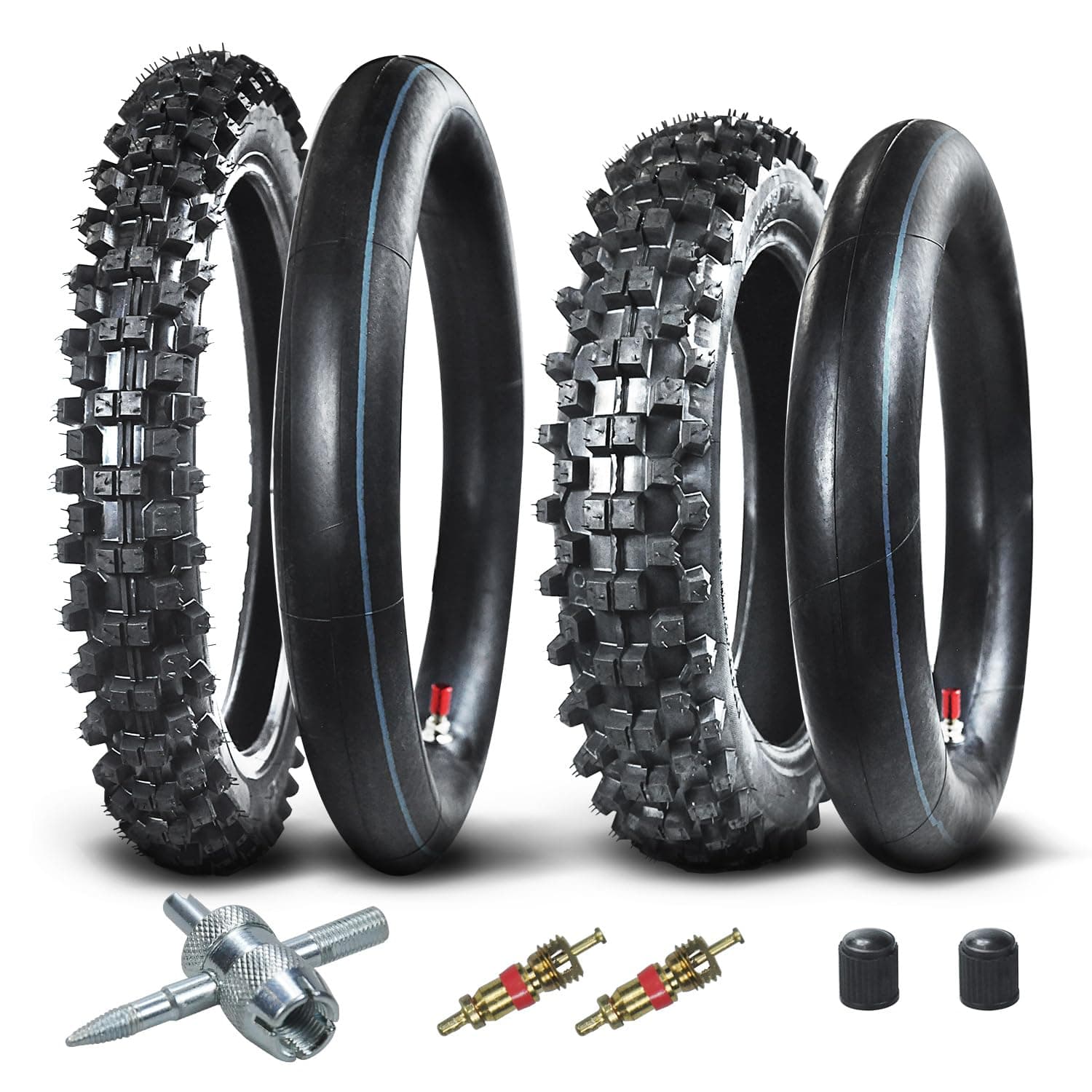 HOLATO Rear 90/100-14 3.00-14 Front 70/100-17 2.75-17 Tire and Inner Tube for 110cc 125cc KLX125 KLX140 KX85 TTR125 RM80 TaoTao DB17 Apollo RFZX18 Coolster Dirt Pit Bike Off Road Motocross Heavy Duty