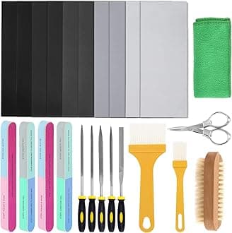 Swpeet 26Pcs Resin Sanding and Polishing Assortment Kit, Including 240# 600# 1000# 2000# 3000# 5000# Sand Papers, Resin File, Polishing Blocks, Scissors, Wooden Cleaning Brush for Polishing Resin