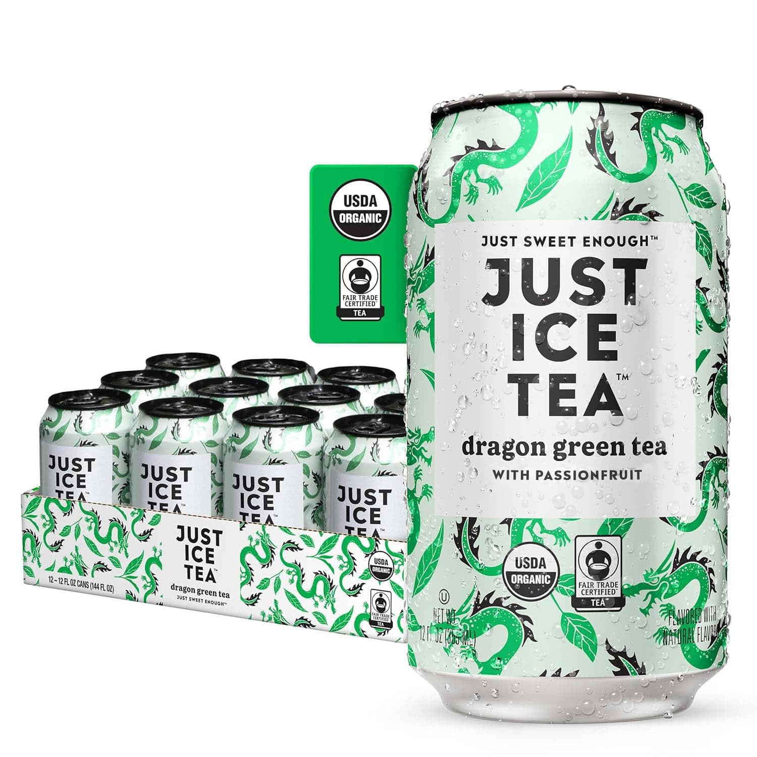 Dragon Green Iced Tea, 12-Pack (12oz Cans), Green Tea, USDA Certified Organic, Real Brewed, Low Calorie, No Artificial Sweeteners, Fair Trade, Made in USA.