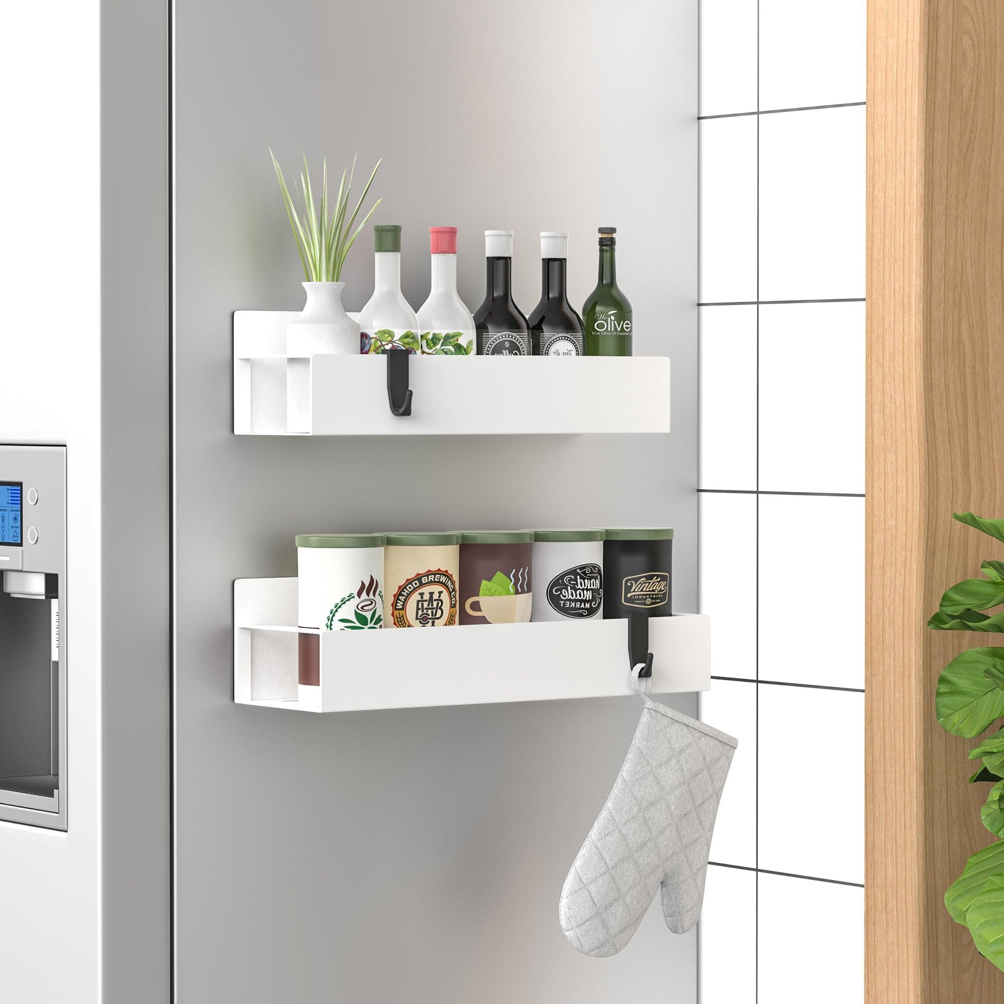 2 Pack Magnetic Spice Storage Rack Organizer for Refrigerator and Oven, White Fridge Organizers and Storage