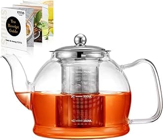 Glass Teapot, 800 ml Tea Pot for Loose Tea, STNTUS Borosilicate Teapot with Infuser, Tea Pots with Stainless Steel Strainer, Teapots for 2-4 Cups