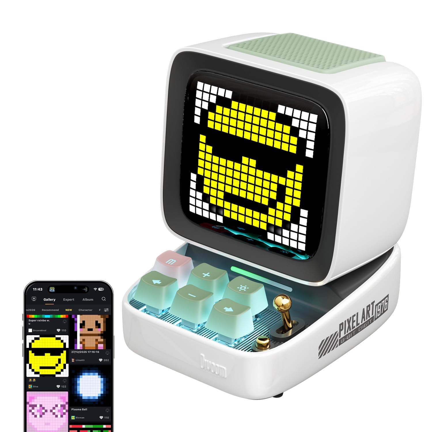 Ditoo Pro Retro Pixel Art Game Bluetooth Speaker with 16X16 LED App Controlled Front Screen (White)