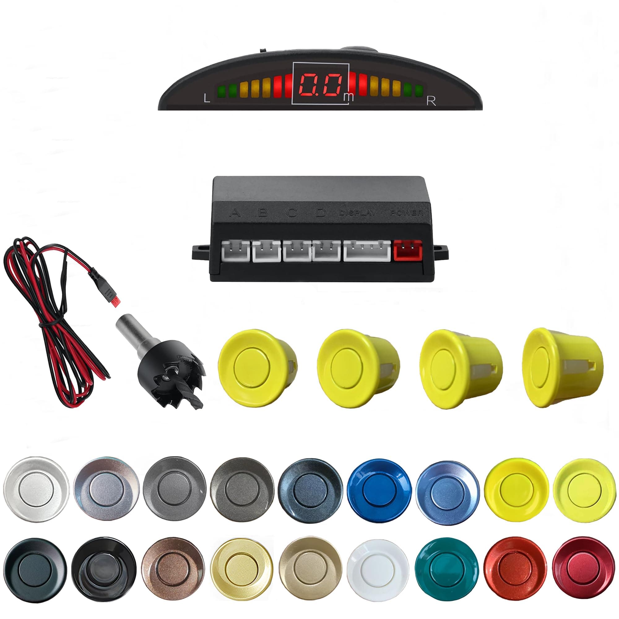Parking Sensor Kit Backup Sensor Kit Reverse Sensor for Car 18 Color Options for Probes Adjustable Alarm Volume Professional Sensore de Reversa para Carro Safe Driving Assistant（Yellow）