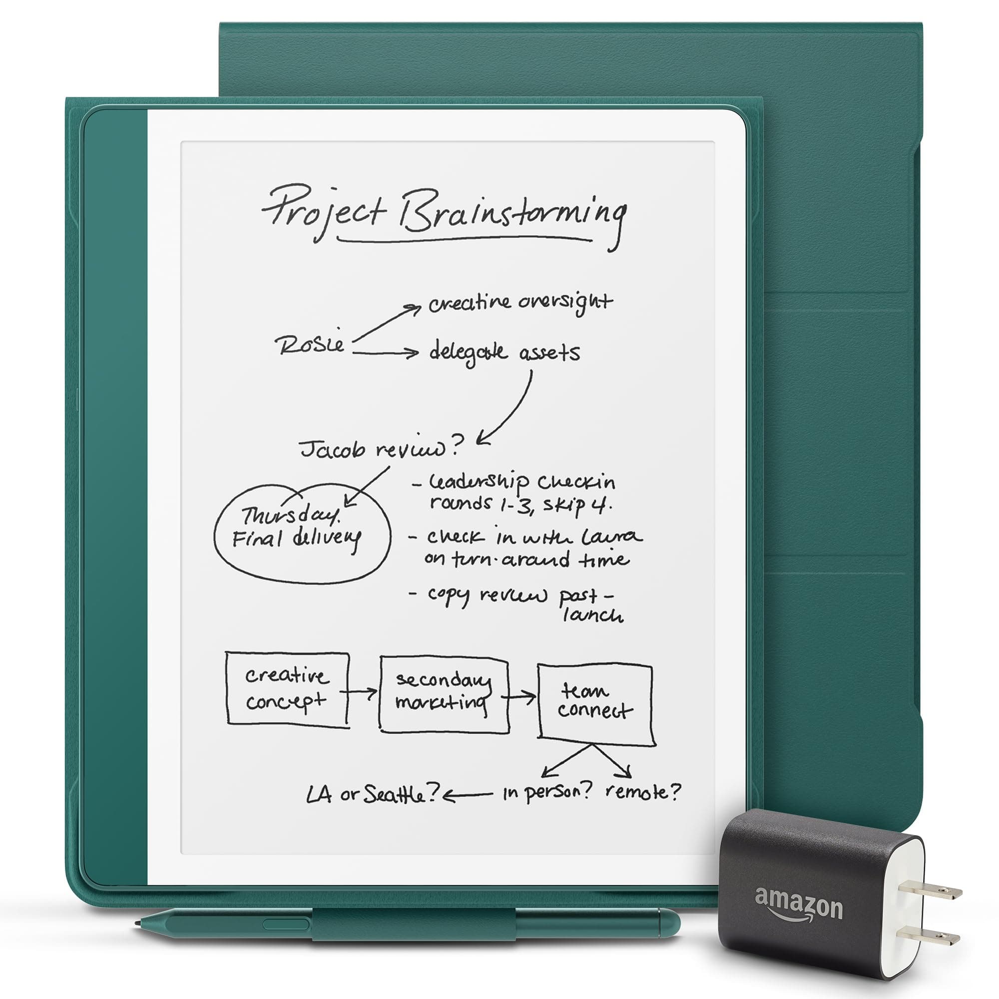 Kindle Scribe Essentials Bundle including Kindle Scribe (64GB) - Metallic Jade, Premium Pen, Plant-Based Leather Folio-Jade, and Power Adapter
