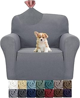 JIVINER Super Stretch Chair Sofa Slipcovers 1-Piece Jacquard Chair Covers for Living Room Soft Anti Slip 1 Seater Couch Furniture Protector Small Checks for Kids Pets (Chair, Light Gray)