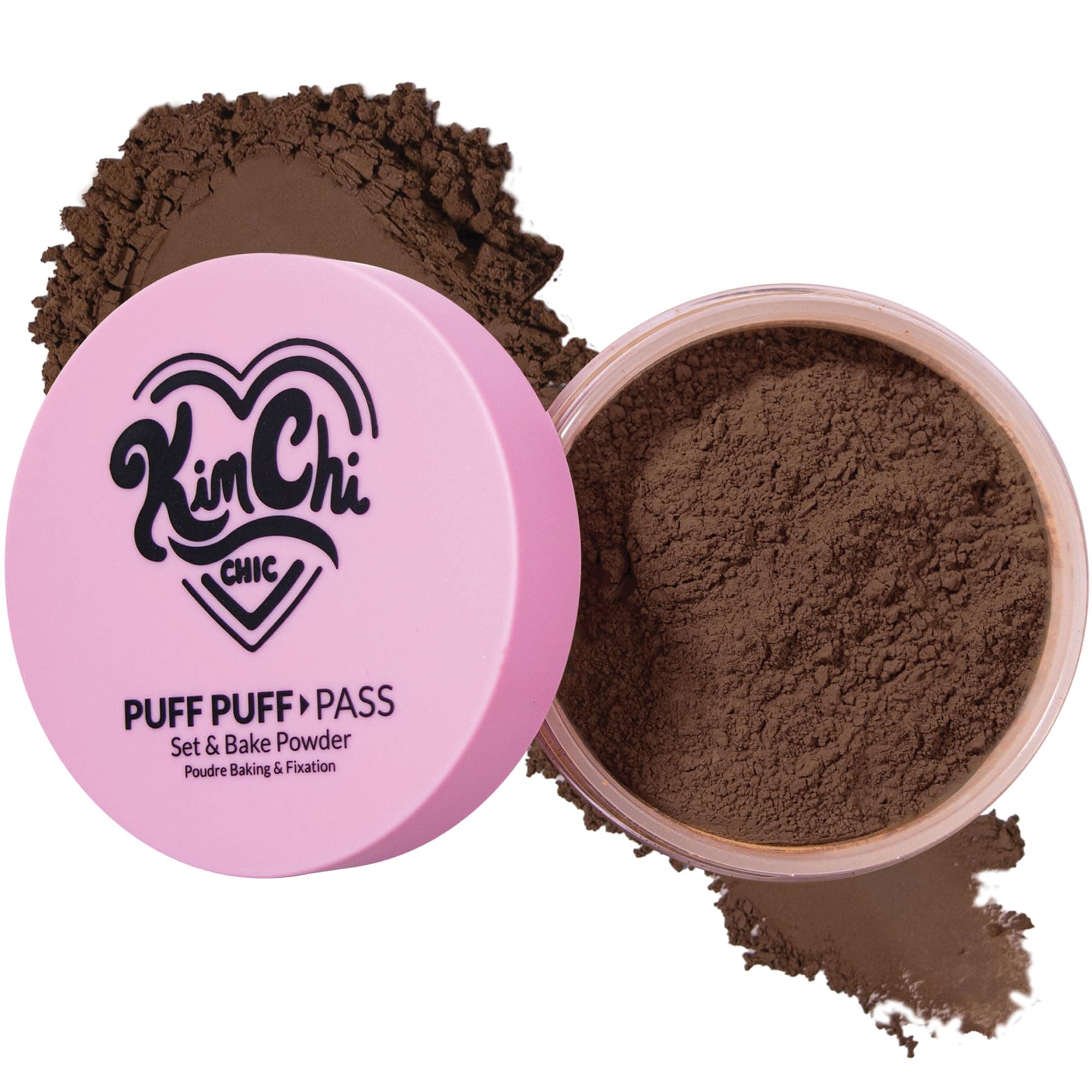 Kimchi Chic Beauty Puff Puff Pass Set and Bake Setting Powder for Makeup, Extra Fluffy Loose Face Powder Poof, Soft Natural Face Makeup for Uneven Skin Tone, 08 Chocolate