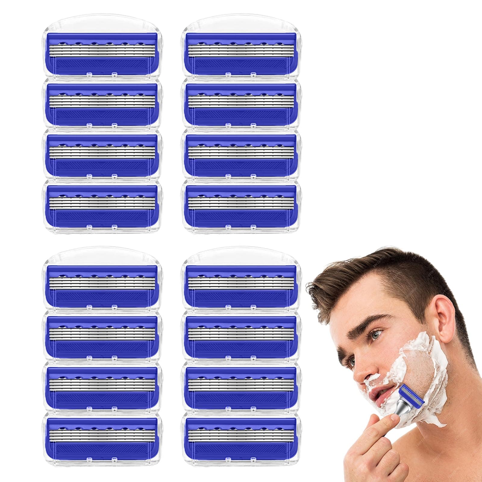 16 PCS Razors Blades Refills Men for Gillette, 5-Layer Washable Easy to Replace (Blue)