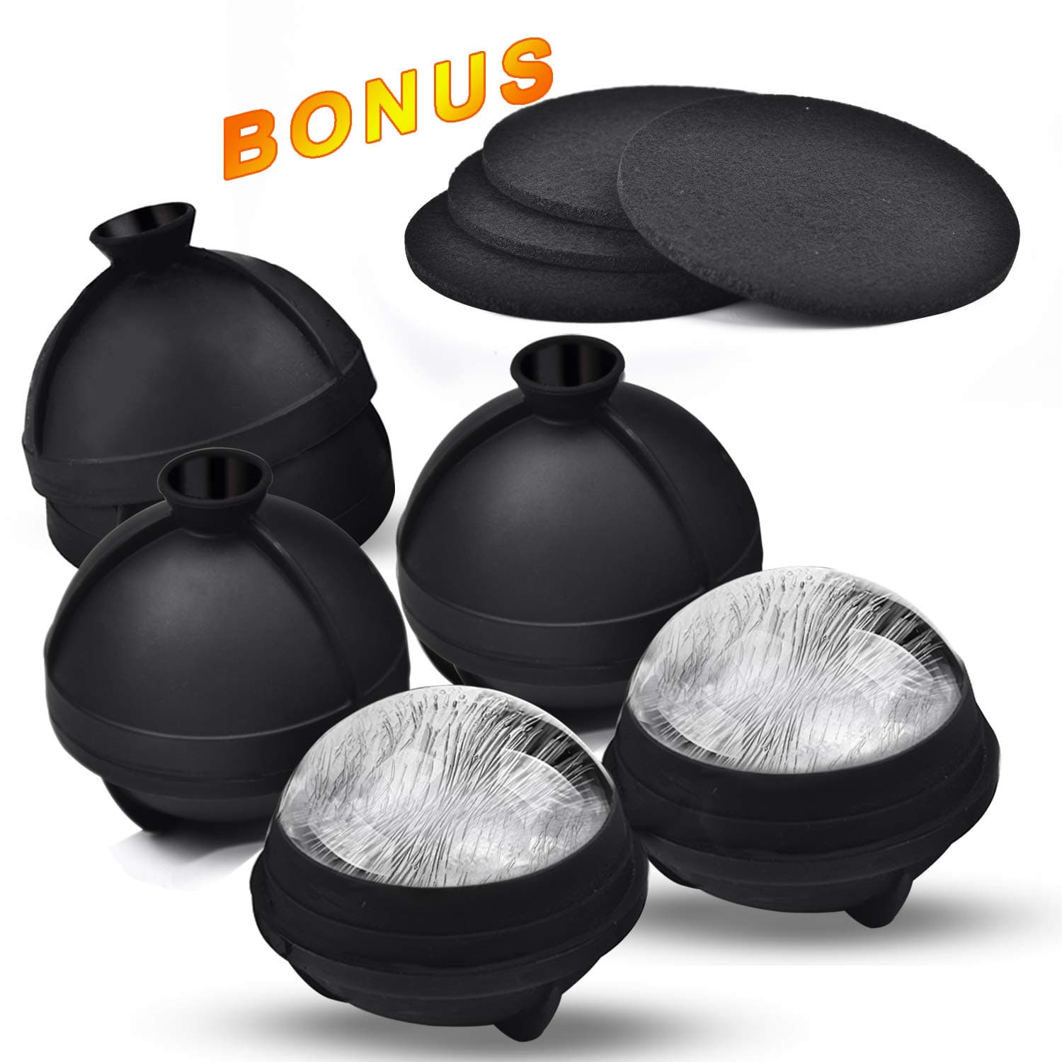 Ice Ball Mold Large Silicone Ice Cube Tray 2.5 inch Ice Sphere Round Maker Flexible, Durable, Reusable and BPA Free for Whiskey, Cocktail and Juice (4 Packs)