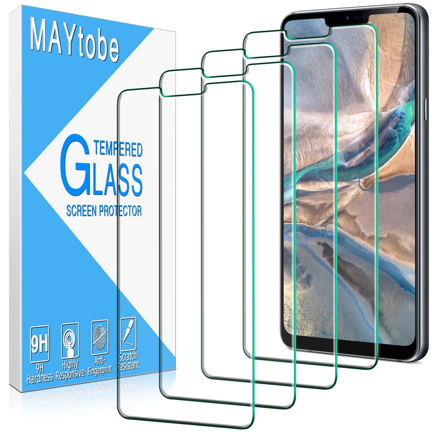MAYtobe[4 Pack] Tempered Glass For LG G7 ThinQ Screen Protector with Easy Installation Tray, anti Scratch, Bubble Free, 2.5D Edge, 9H Hardness