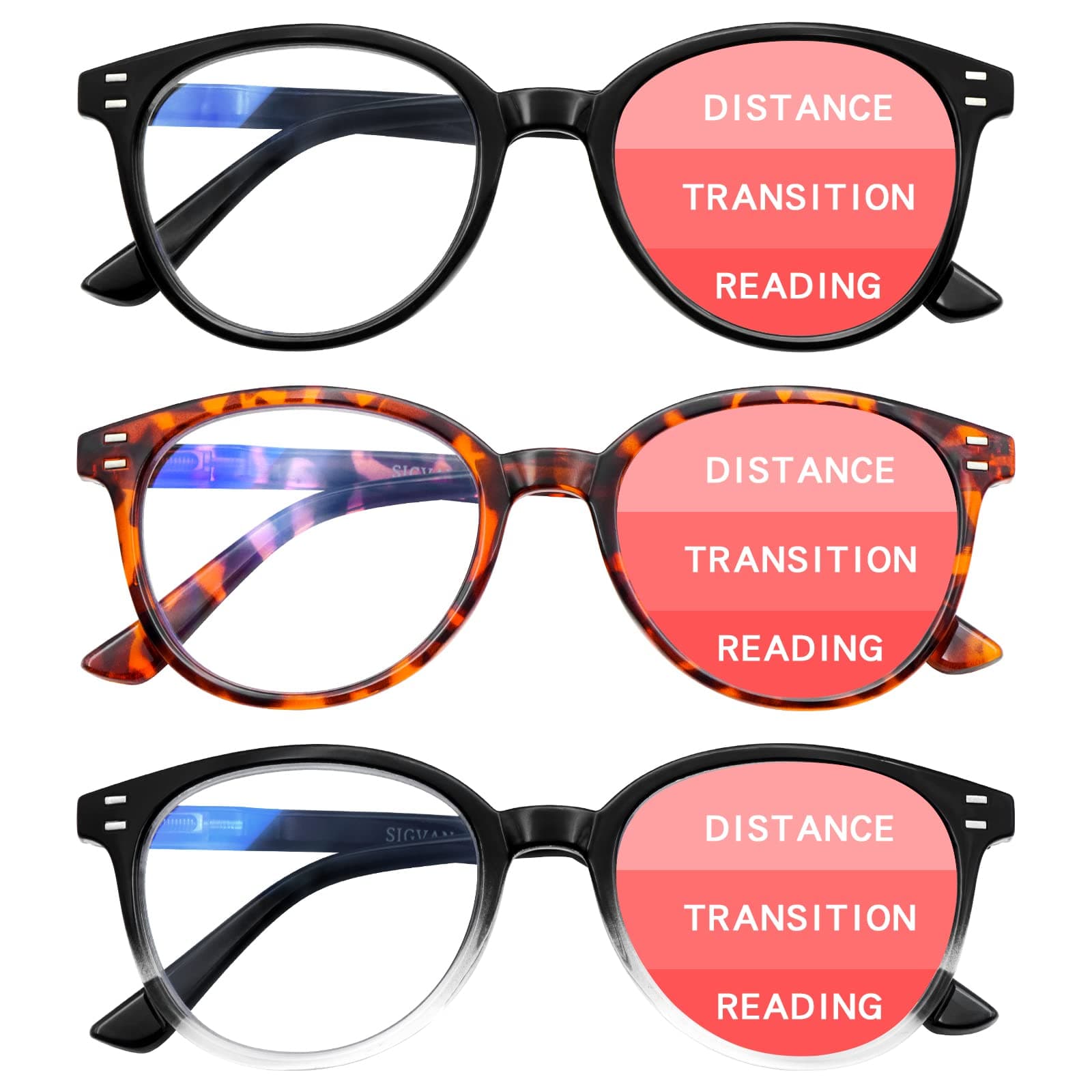 SIGVAN Progressive Multifocus Reading Glasses Blue Light Blocking Women Men Computer Eyeglasses Spring Hinge Readers (3 Mix, 1.50)