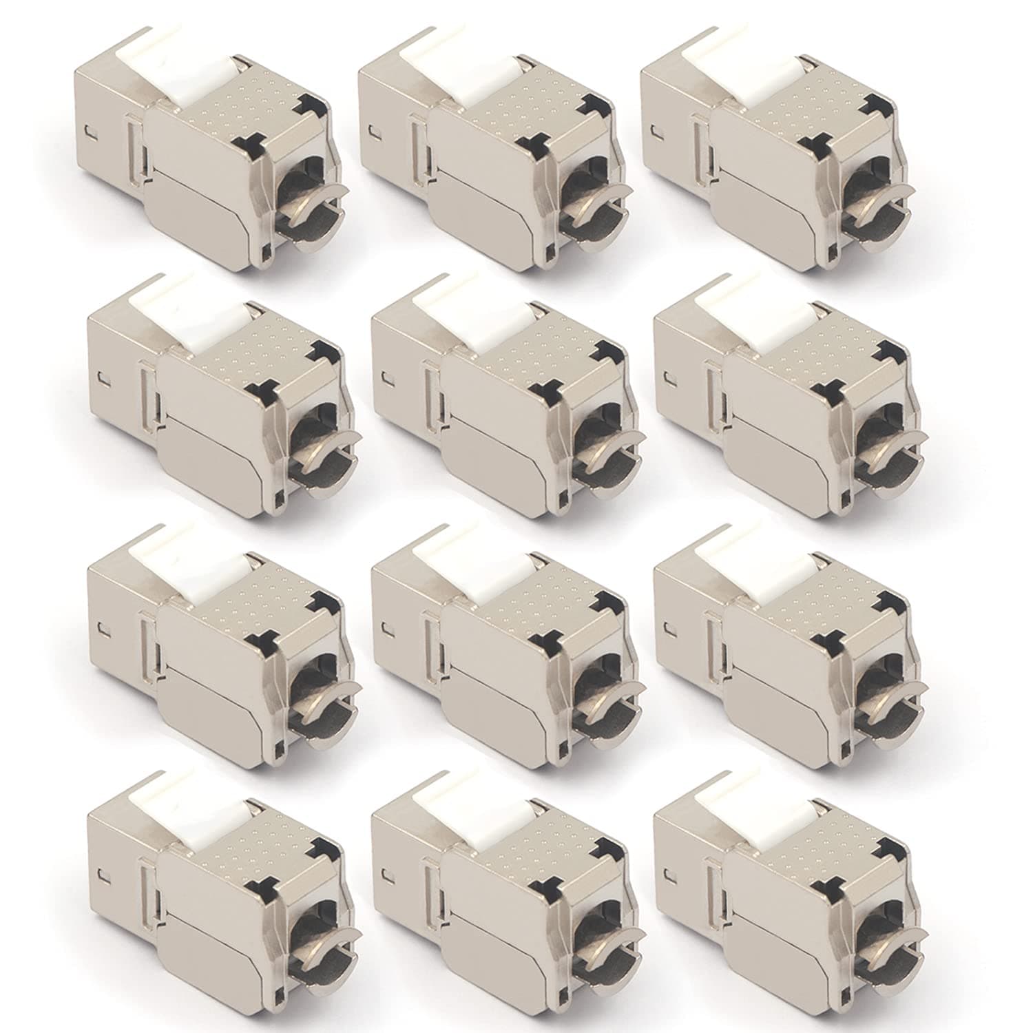 RJ45 Cat6A Shielded Keystone Jacks 12-Pack, 10Gbps Easy Toolless Modular Jacks PoE for 23 to 26 AWG Solid or Stranded S/FTP Ethernet Cable