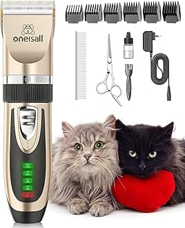 oneisall Cat Clippers for Matted Fur, Cordless Low Noise Cat Grooming Clippers for Long Hair, 2-Speed Hair Trimmer for Cats Animals (Gold)