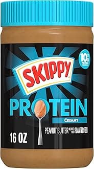 - SKIPPY Creamy Peanut Butter Blended with Plant Protein, 16oz Plastic Jar, 12 Pack
