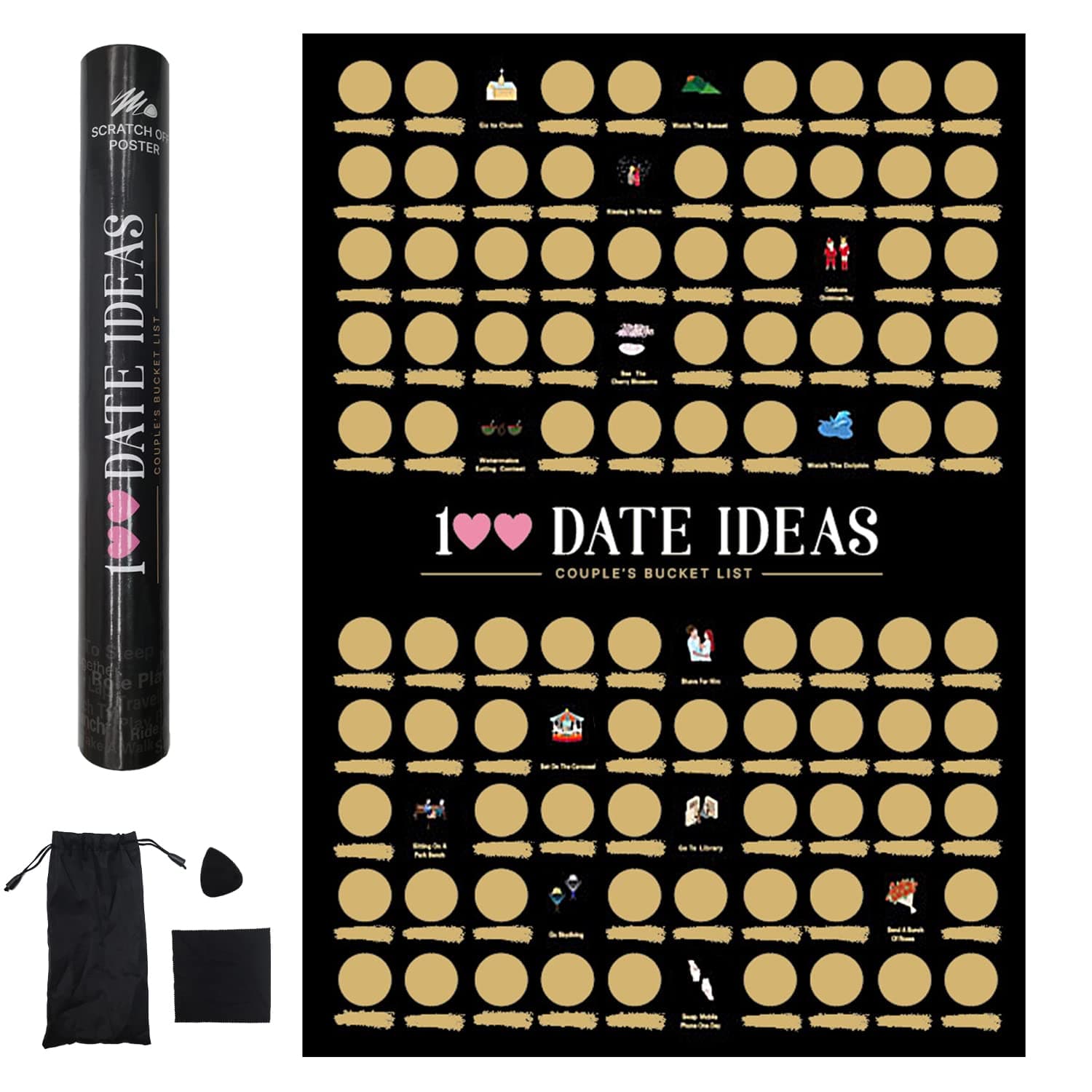 100 Things to Do Scratch Off Poster- Meaningful Activities That Couples Must Do Poster, Fit for Enhancing Couple Relationship