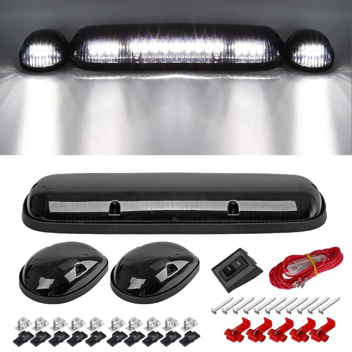 3pcs Smoke Lens/White Light Cab Roof Marker Running Lights