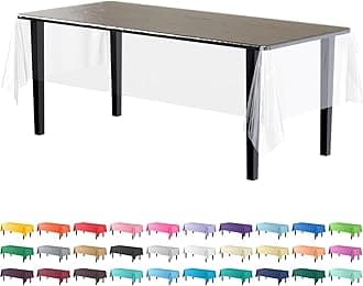 Exquisite 12-Pack Premium Plastic Tablecloth Pack of 12 Premium Plastic Tablecloth 54 Inch x 108 Inch Rectangle Table Cover - Clear