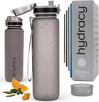 Water Bottle with Time Marker - Large 1L BPA Free Water Bottle & No Sweat Sleeve -Leak Proof Gym Bottle with Fruit Infuser Strainer & Times to Drink -Ideal for Fitness Sports & Outdoors