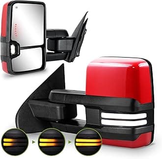 Towing Mirrors for Chevy Silverado/GMC Sierra 1500 (2014-2018), 2500HD/3500HD (2015-2019) Switchback Dynamic Turn Signal/Running Lights Power Heated (Painted Red)
