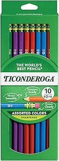Dixon Ticonderoga Wood-Cased #2 Pencils, Black Lead, Box of 10, Assorted Color Barrels (13932)