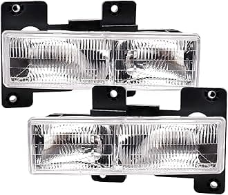 2Pcs Headlights Assembly compatible with 1988-2002 OBS Chevy Silverado GMC 1500 2500 3500 Suburban,1992-1999 Blazer,1995-2000 Tahoe Headlamp, Replace #GM2502101 GM2503101