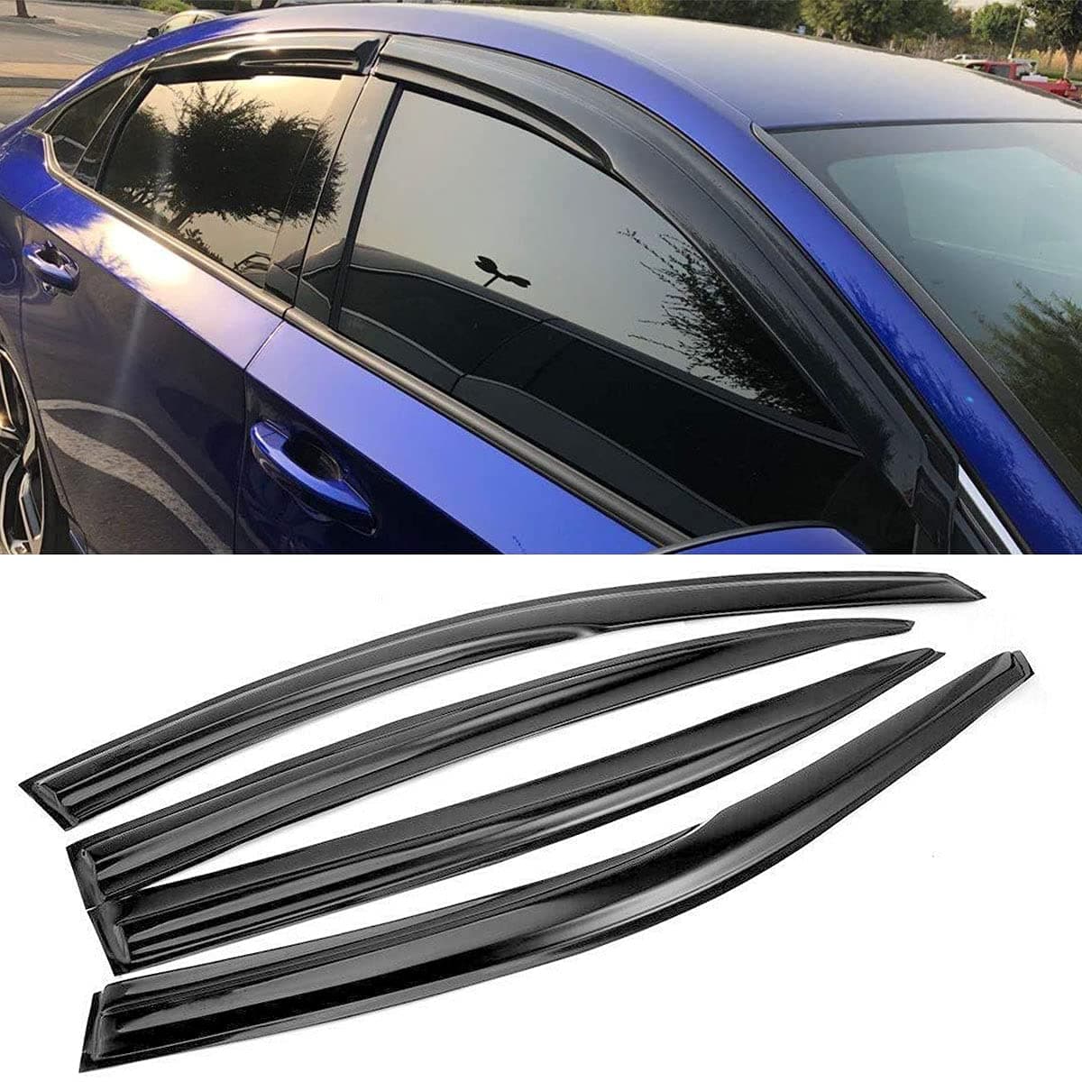 AutoJoy Club Tape-on Ventvisor Side Window Deflector Window Visor Compatible with 2008-2012 Honda Accord Vent Rain Deflector Sun Guard Wind Deflector Dark Black, 4-Piece Set