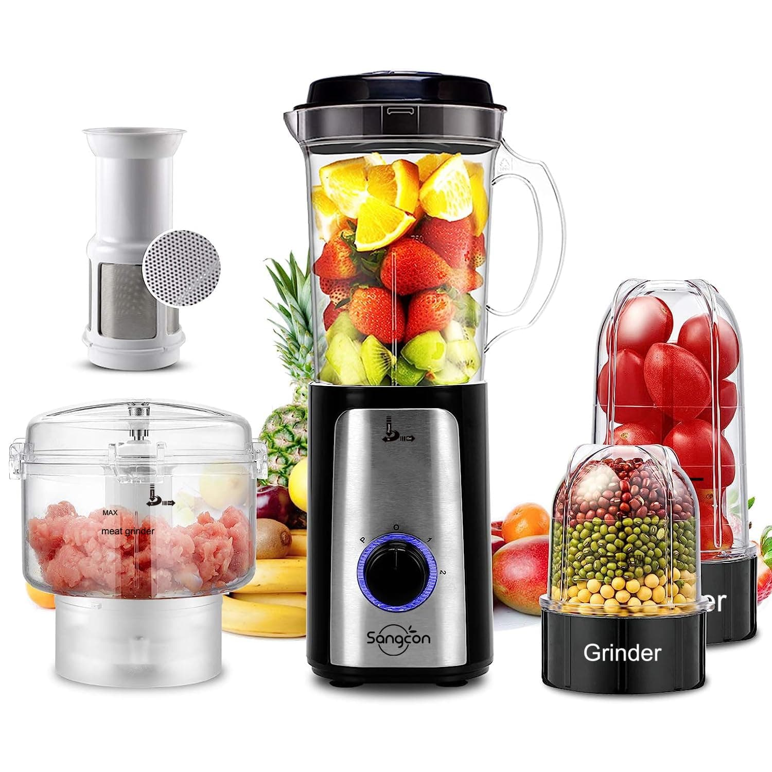 5 in 1 Blender and Food Processor Combo for Kitchen, Small Electric Food Chopper for Meat and Vegetable, 350W High Speed Blenders with 2 Speeds and Pulse for Smoothies and Shakes