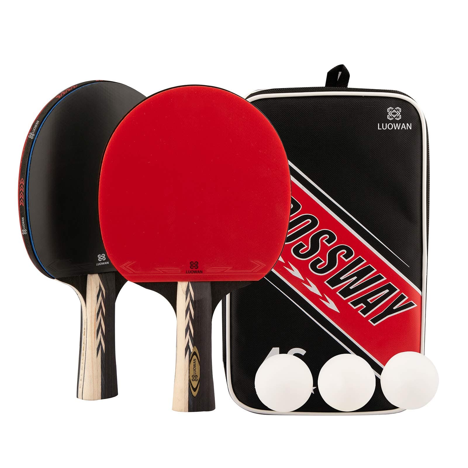 LUOWANHigh-End 4-Star Ping Pong Paddle Pro Soft Sponge Rubber Table Tennis Racket with 3 Balls and Portable Storage Case (2mm)- Set of 2