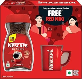 Nescafe Classic Instant Coffee Powder | Great start to your morning | 100% Pure Coffee | Free Red Mug | 180g, Box