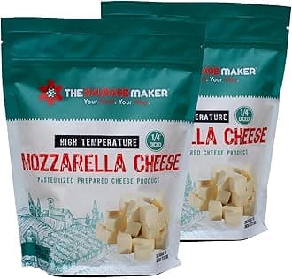 The Sausage Maker® High Temp Mozzarella Cheese 2 Lbs Hi-Temp Cheese For Sausage Making, 1/4" Diced Cube, 400° Temperature High Heat Cheese For Grilling, Salami, Snack Sticks, Summer Sausage